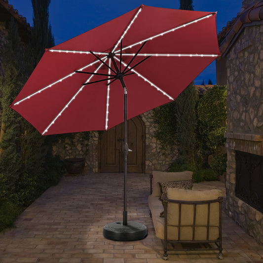 Autlaycil 10 ft Patio Umbrella with 8 LED Strip Lights, Contain Umbrella Base, Button to Tilt, Crank to Adjust Switch (Red)