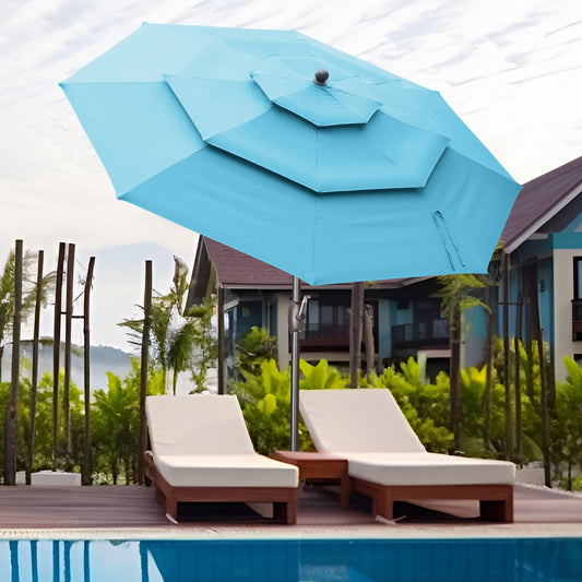 Autlaycil 10 ft Patio Umbrella 3 Tiers Adjustable Outdoor Market Umbrella with Crank for Beach Pool (Blue)