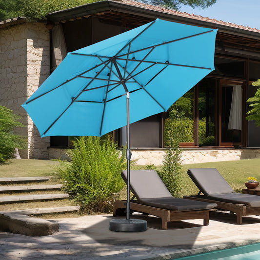 Autlaycil 10' Patio Umbrella and Base 3 Tiers with Tilt and Crank for Outdoor, Pool, Beach, Garden, Blue