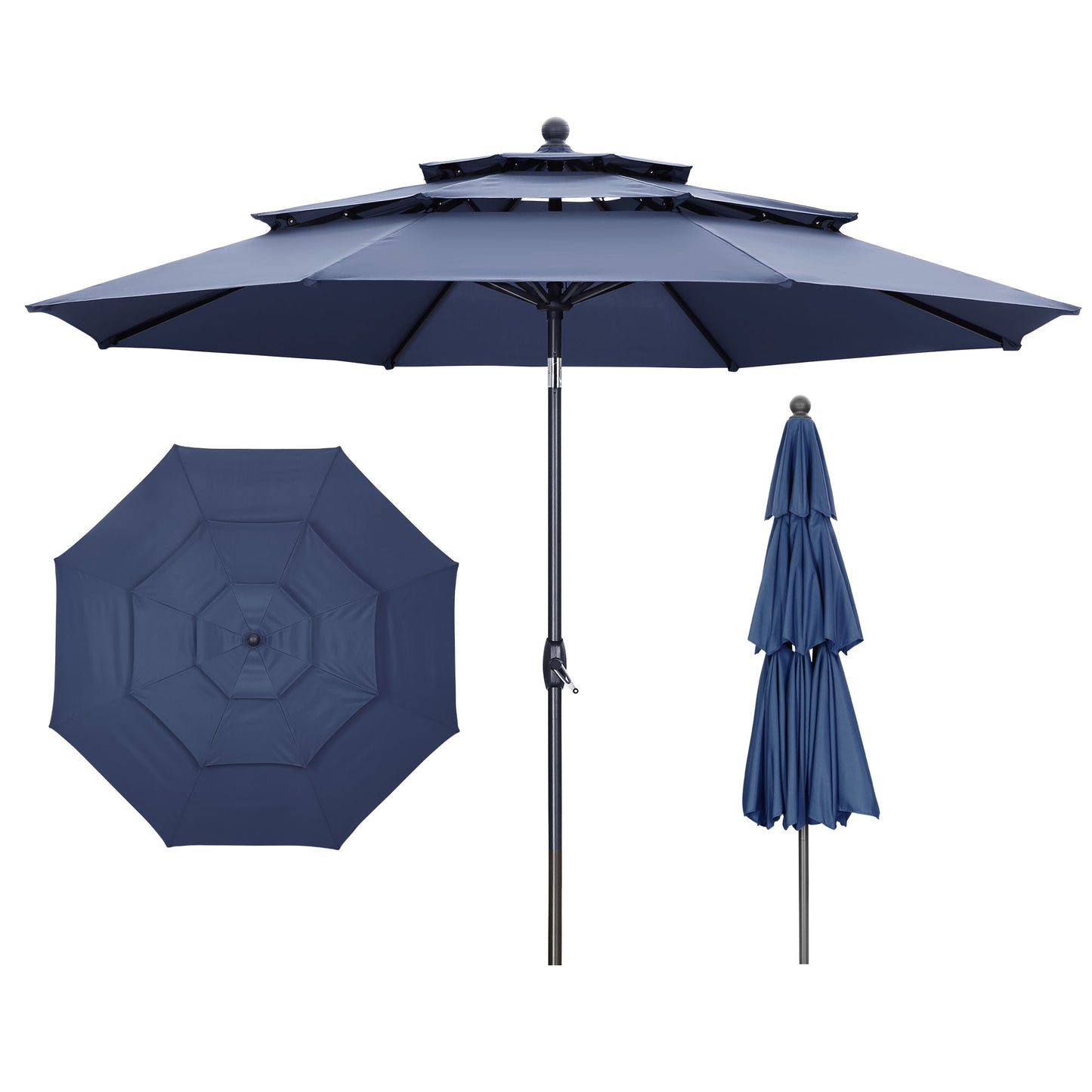 Autlaycil 10ft Navy Blue Patio Umbrella with Push Button Tilt and Crank, 8 Sturdy Ribs UV Protection Waterproof for Garden, Deck, Table, Pool