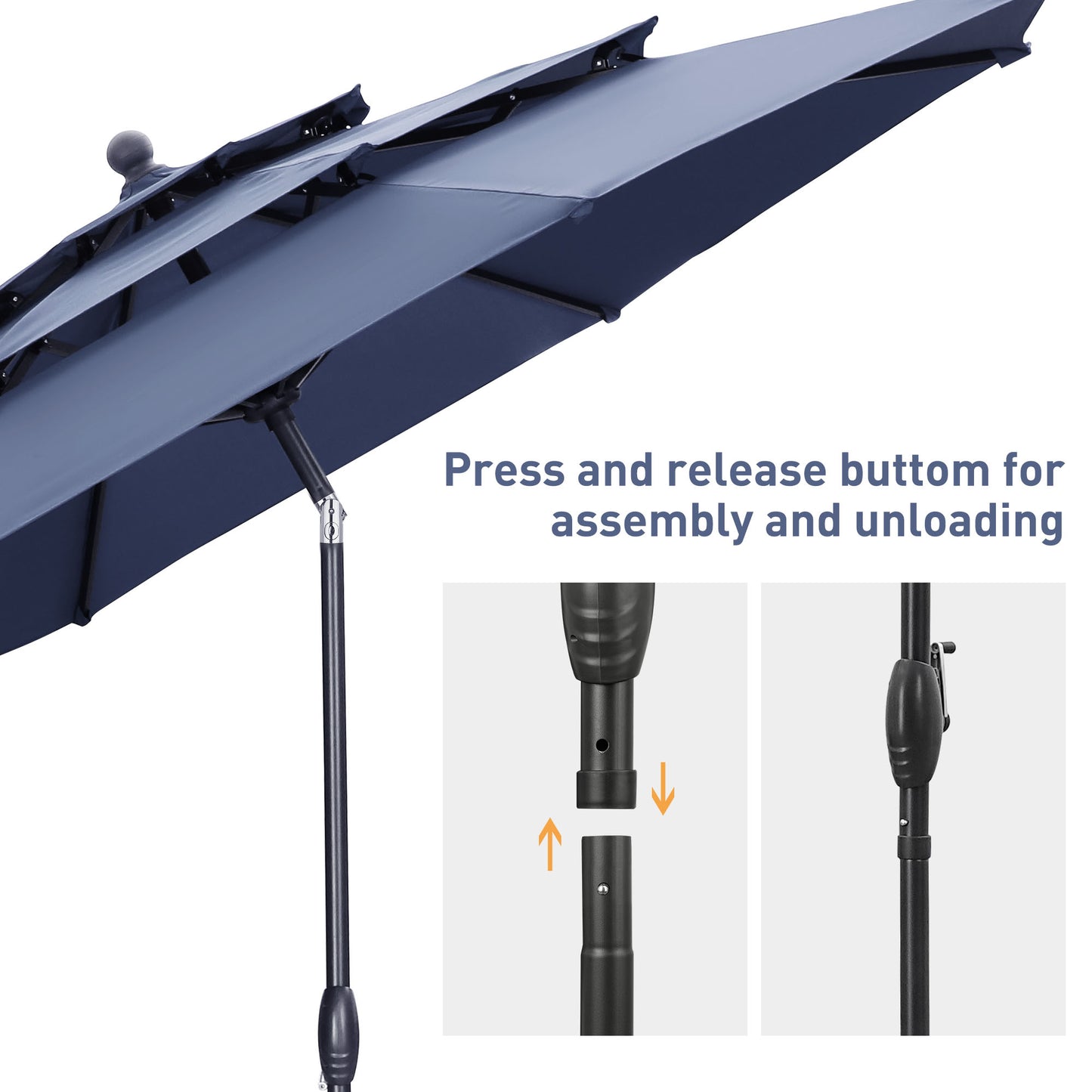 Autlaycil 10ft Navy Blue Patio Umbrella with Push Button Tilt and Crank, 8 Sturdy Ribs UV Protection Waterproof for Garden, Deck, Table, Pool