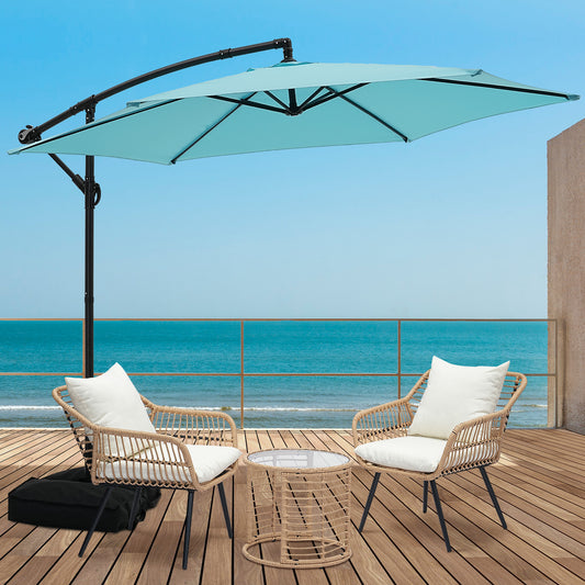 Autlaycil 5 Pcs Patio Outdoor Furniture Sets Contains 2 Wicker Furniture Patio Bistro Chairs, Table, 10 ft Cantilever Umbrella and Cross Base with Sandbag, Blue