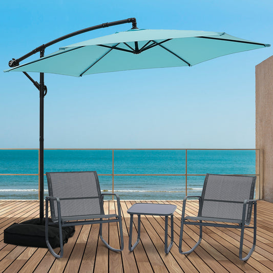 Autlaycil 5 Pcs Patio Outdoor Furniture Sets Contains 2 Textilene Fabric Rocking Bistro Chairs, Table, 10 ft Cantilever Umbrella and Cross Base with Sandbag, Blue