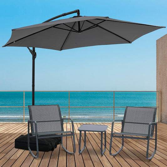 Autlaycil 5 Pcs Patio Outdoor Furniture Sets Contains 2 Textilene Fabric Rocking Bistro Chairs, Table, 10 ft Cantilever Umbrella and Cross Base with Sandbag, Grey