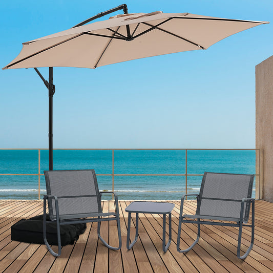 Autlaycil 5 Pcs Patio Outdoor Furniture Sets Contains 2 Textilene Fabric Rocking Bistro Chairs, Table, 10 ft Cantilever Umbrella and Cross Base with Sandbag, Khaki