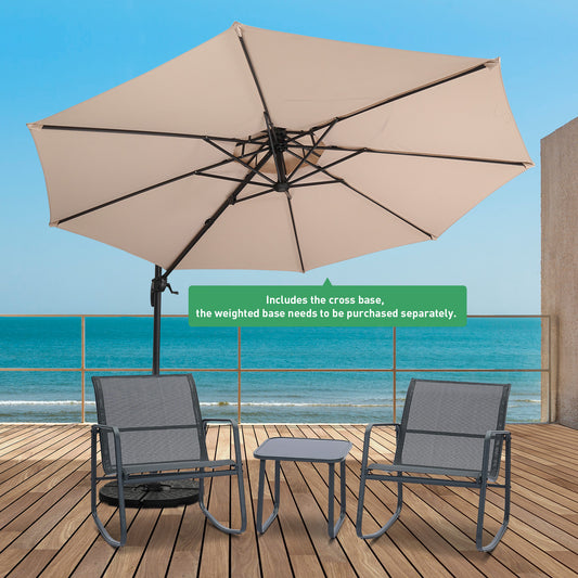 Autlaycil 5 Pcs Patio Outdoor Furniture Sets Contains 2 Textilene Fabric Rocking Bistro Chairs, Table, 10 ft Outdoor Offset Cantilever Umbrella and Cross Base, Khaki