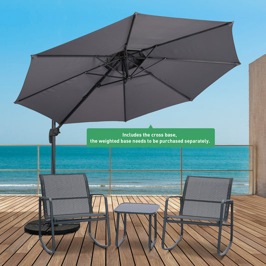 Autlaycil 5 Pcs Patio Outdoor Furniture Sets Contains 2 Textilene Fabric Rocking Bistro Chairs, Table, 10 ft Outdoor Offset Cantilever Umbrella and Cross Base, Grey