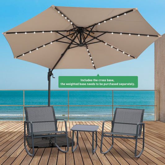 Autlaycil 5 Pcs Patio Outdoor Furniture Sets Contains 2 Textilene Fabric Rocking Bistro Chairs, Table, 10 ft Solar Offset Cantilever Umbrella and Cross Base, Khaki