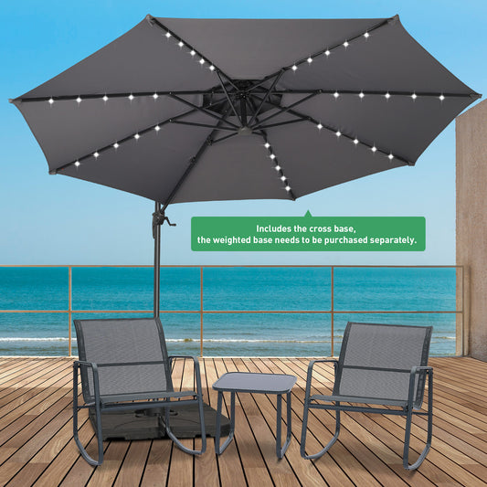 Autlaycil 5 Pcs Patio Outdoor Furniture Sets Contains 2 Textilene Fabric Rocking Bistro Chairs, Table, 10 ft Solar Offset Cantilever Umbrella and Cross Base, Grey
