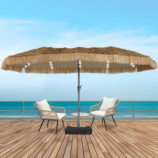 Autlaycil 5 Pcs Patio Outdoor Furniture Sets Contains 2 Wicker Furniture Patio Bistro Chairs, Table, 15 ft Solar Patio Tiki Umbrella with Umbrella Base and Sand Bags