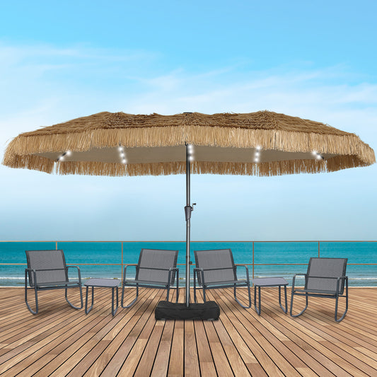 Autlaycil 8 Pcs Patio Outdoor Furniture Sets Contains 4 Textilene Fabric Rocking Bistro Chairs, 2 Tables, 15 ft Solar Patio Tiki Umbrella with Umbrella Base and Sand Bags