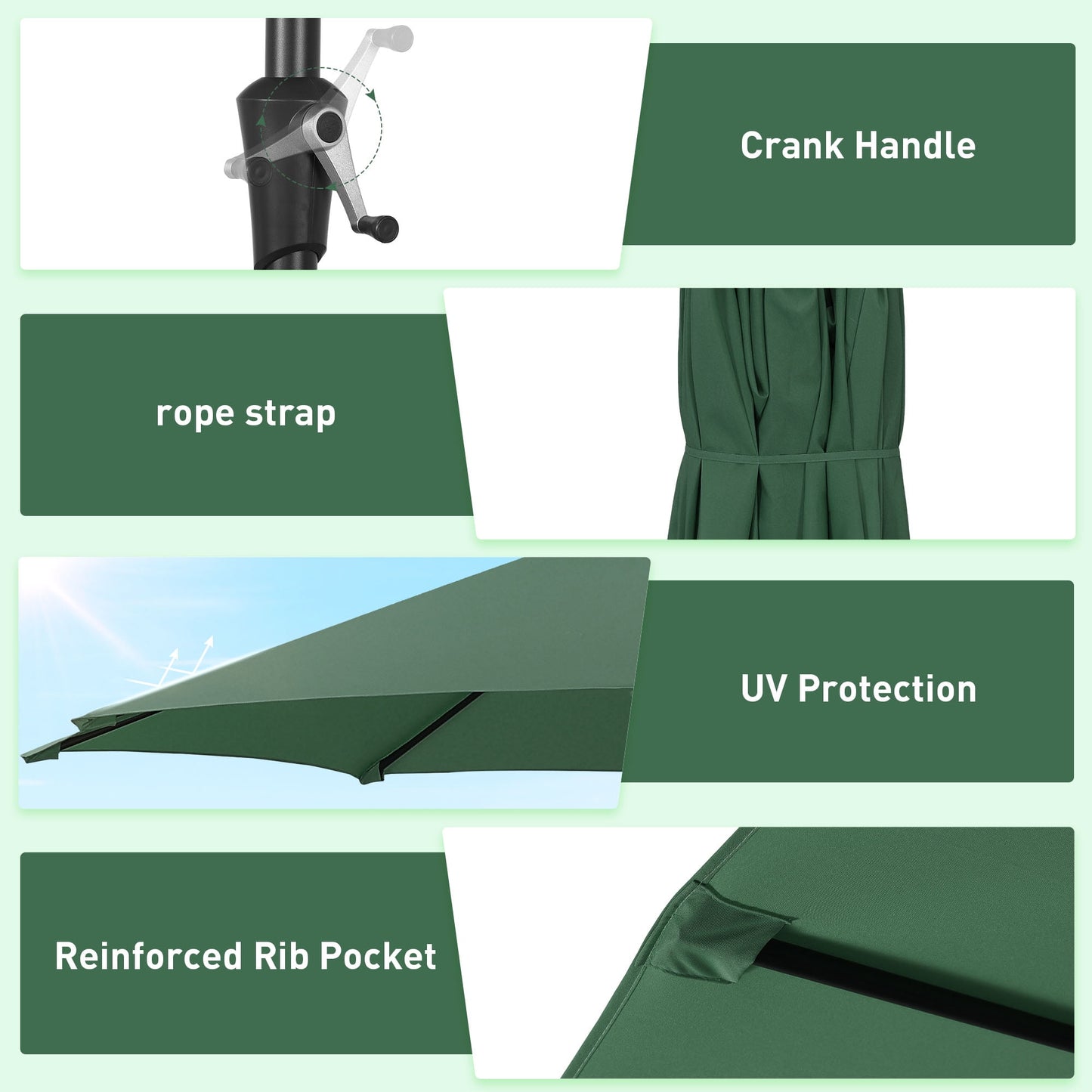Autlaycil 15 ft Rectangle Patio Umbrella with Umbrella Base, Crank, Outdoor Market Umbrella (Green)