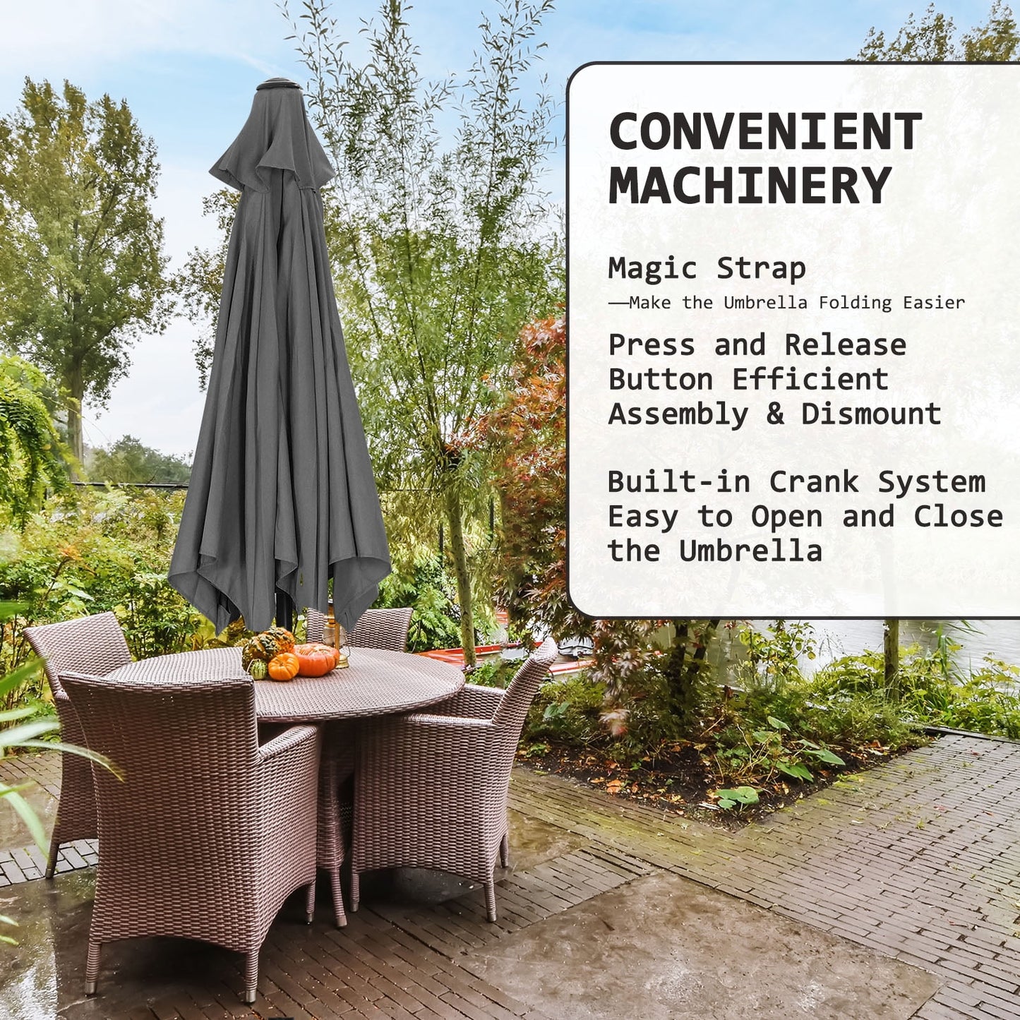 Autlaycil 7.5 ft Grey Patio Umbrella and Decorated Base, with Push Button Tilt and Crank for Beach, Pool, Outdoor