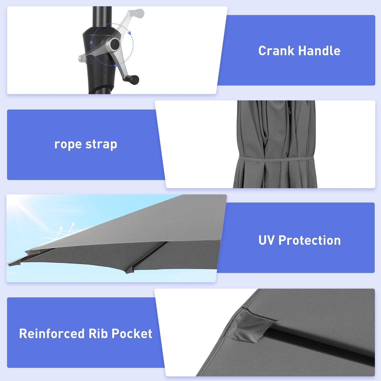 Autlaycil 15 ft Rectangle Patio Umbrella with Umbrella Base, Crank, Outdoor Market Umbrella (Grey)