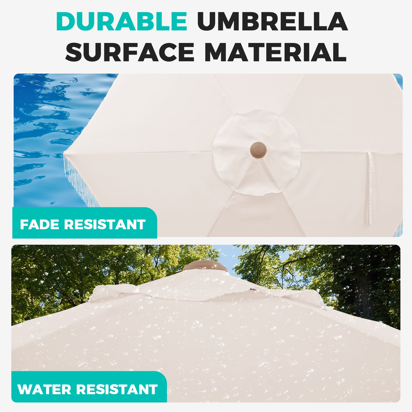 Autlaycil 7.5 ft Fringe Patio Umbrella for Beach, Pool, Adjustable Outdoor Market Umbrellas,Tassel Stylish - Beige