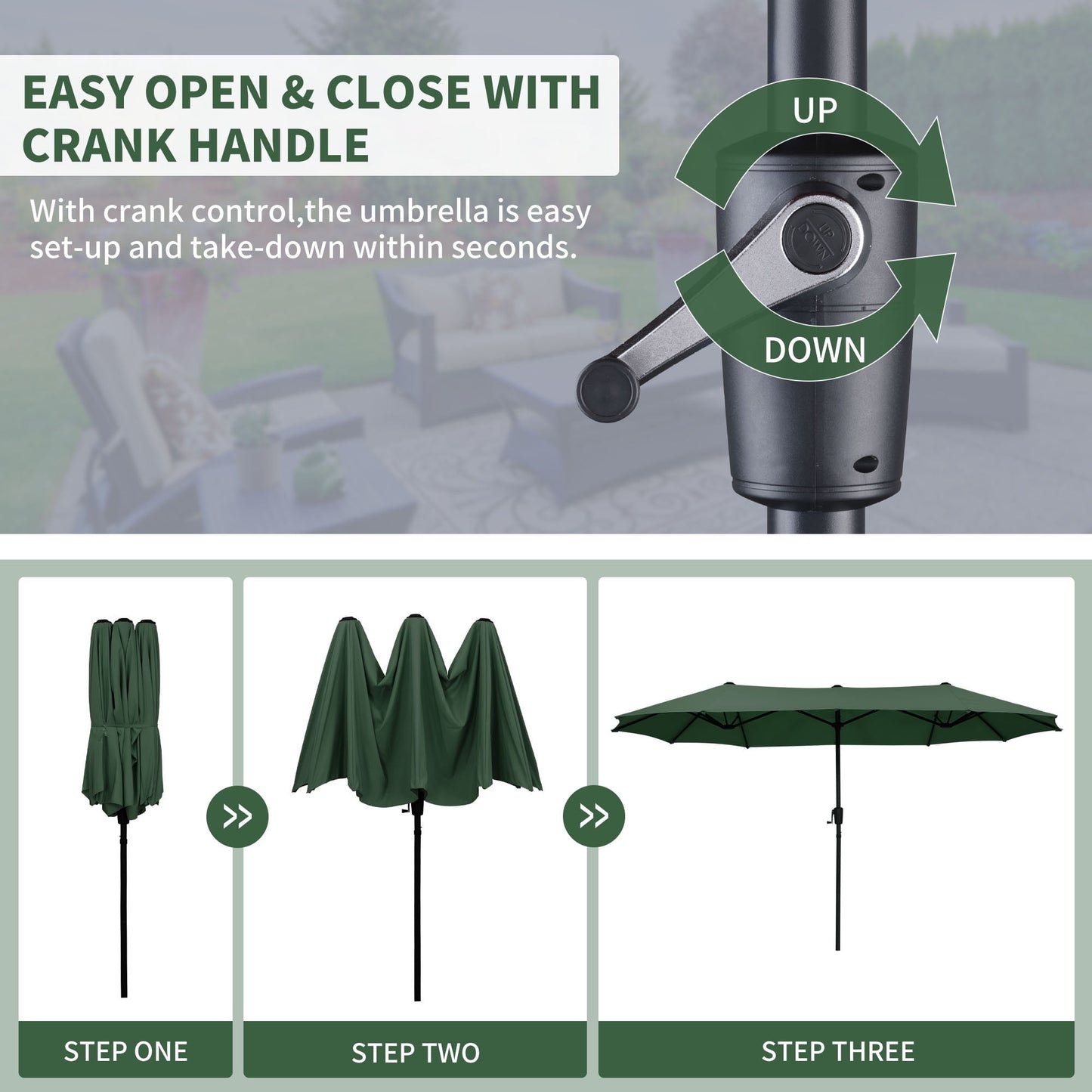 Autlaycil 13 FT Patio Umbrella with Sun Protection & Easy Crank for Deck Pool Patio, Green