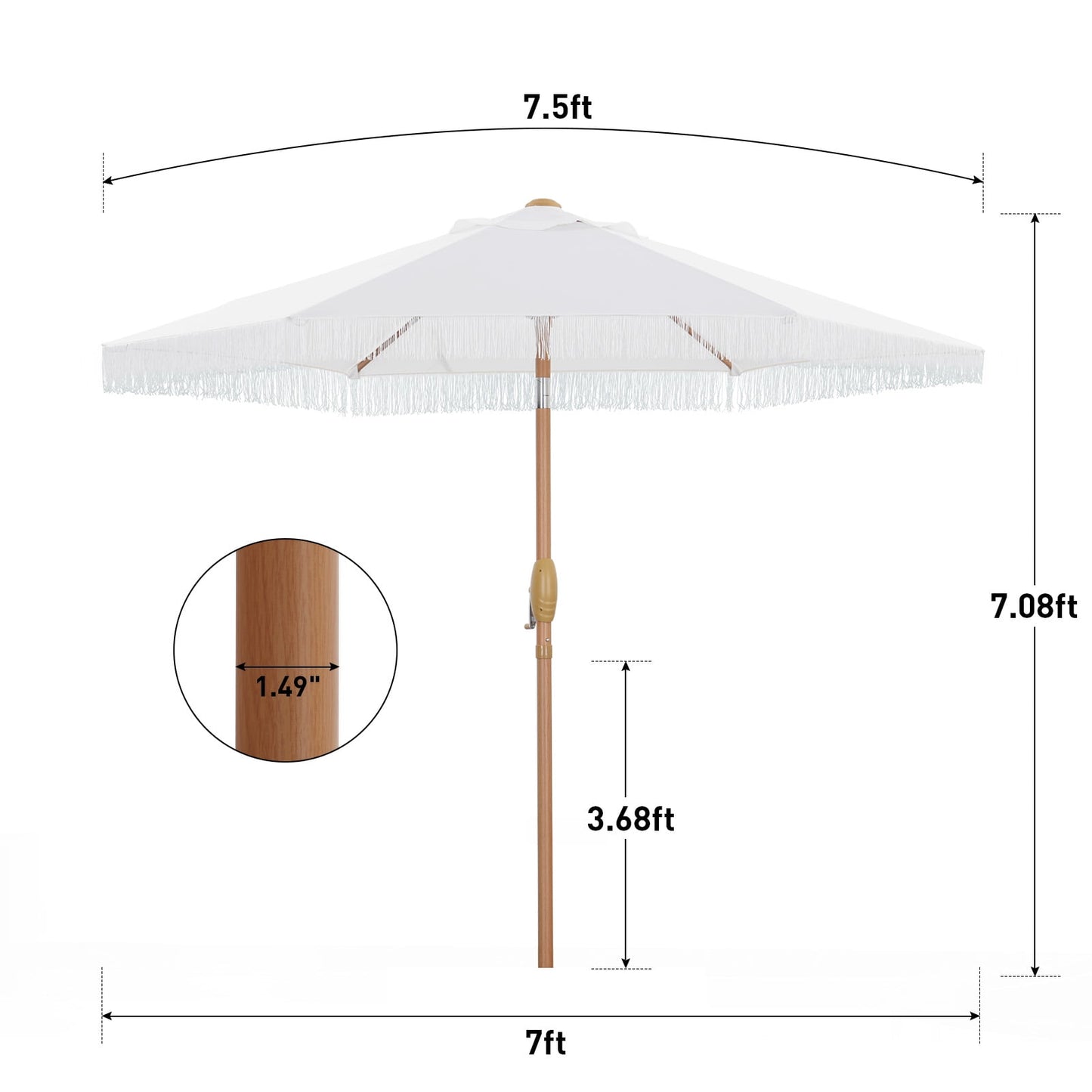 Autlaycil 7.5 ft Navy Blue Fringe Patio Umbrella and Base, with Push Button Tilt and Crank for Beach, Pool, Outdoor