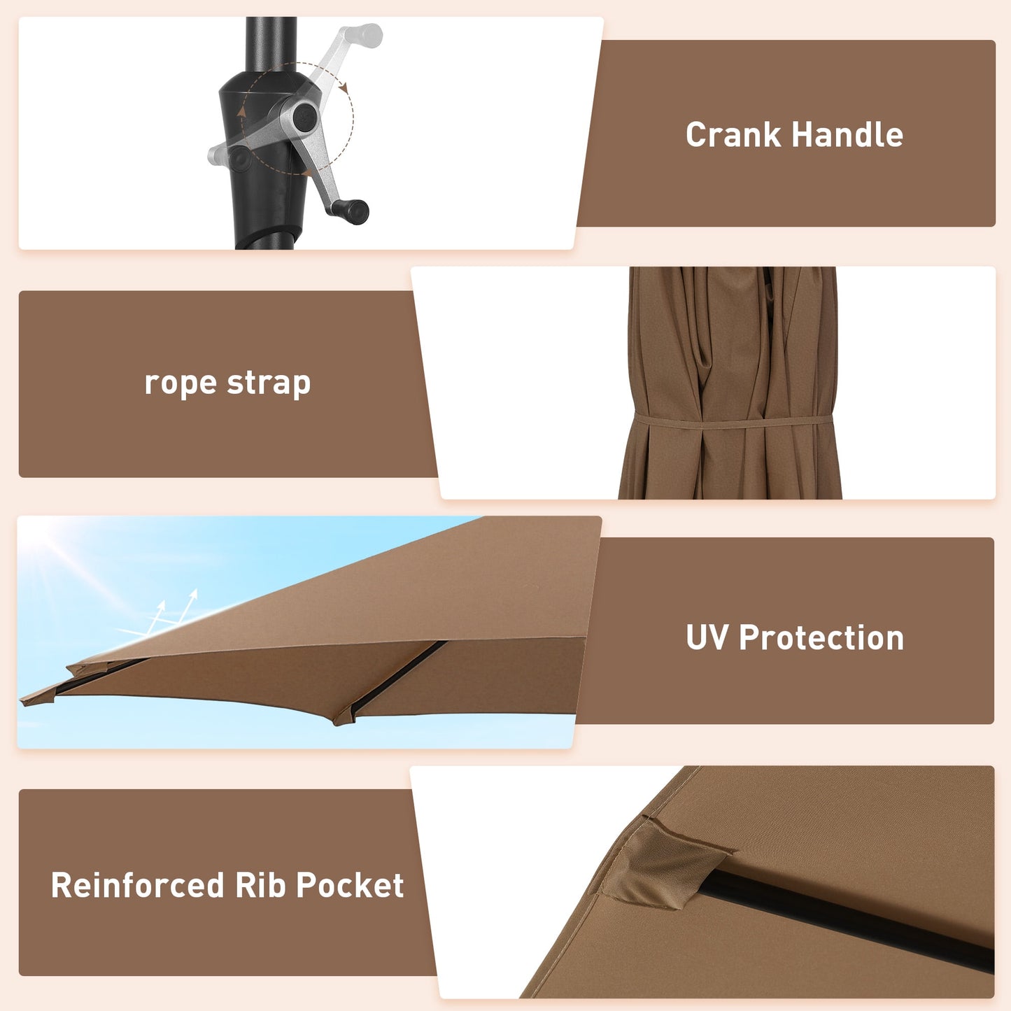 Autlaycil 15 ft Rectangle Patio Umbrella with Umbrella Base, Crank, Outdoor Market Umbrella (Coffee)