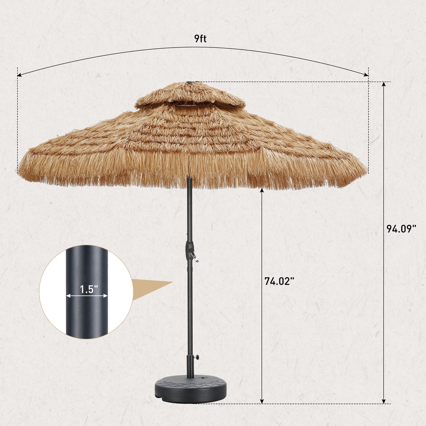 Autlaycil 9 ft Hula Tiki Outdoor Umbrella with Matching Base, 2-Tier Thatched Beach Umbrella, Pool, Patio, Yard, Garden