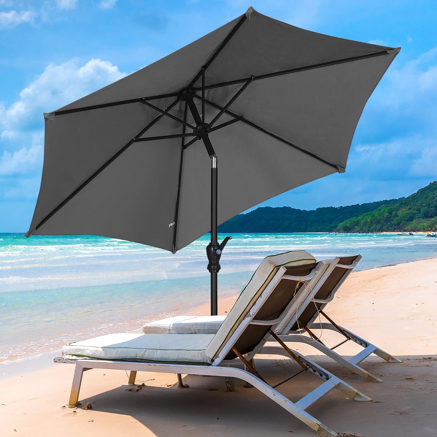 Autlaycil 7.5ft Outdoor Patio Umbrella with Tilt, Crank and Sturdy Ribs for Lawn, Garden, Backyard and Pool, Grey