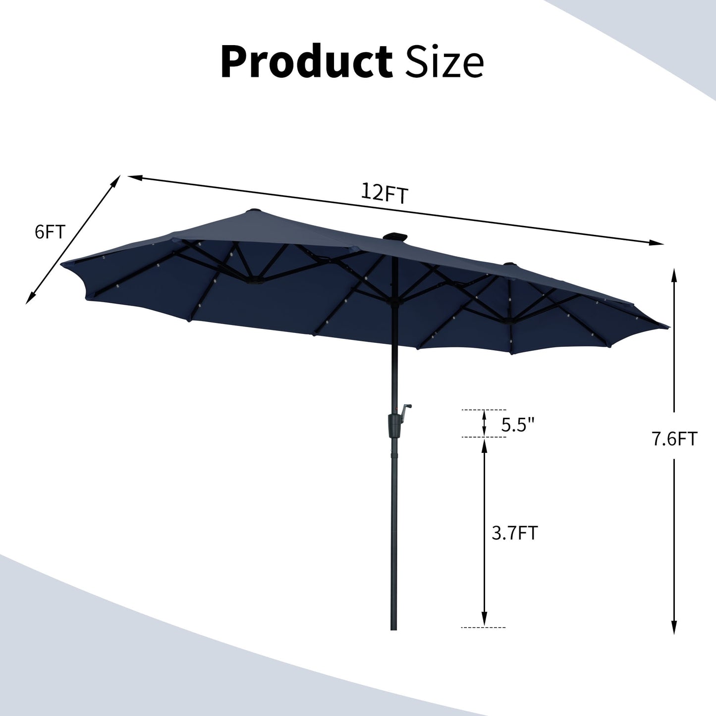 Autlaycil 13 Ft Solar LED Patio Umbrella, 36 Solar Powered LED Lights & Crank System for Garden, Deck, Poolside, Patio, Navy Blue