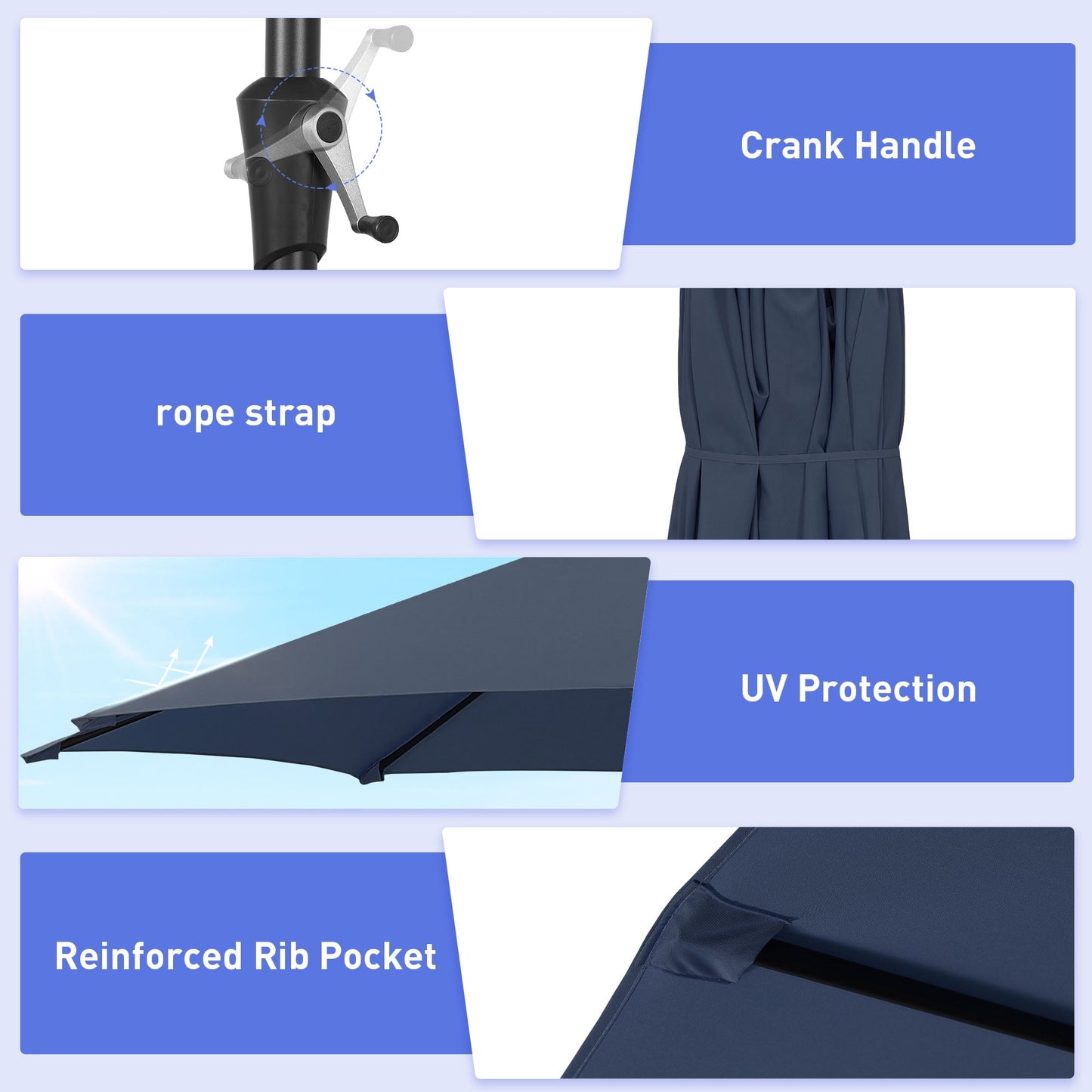 Autlaycil 15 ft Rectangle Patio Umbrella with Umbrella Base, Crank, Outdoor Market Umbrella (Navy Blue)