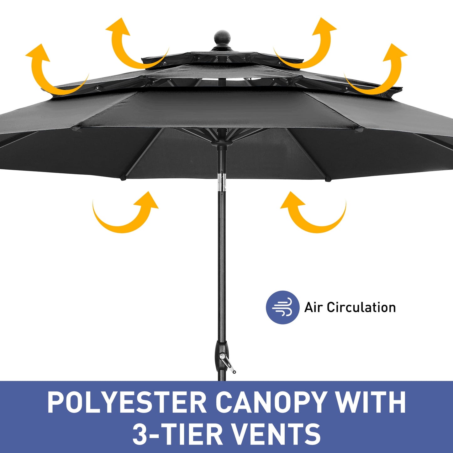 Autlaycil 10 ft Patio Umbrella with Base 3 Tiers Adjustable Outdoor Market Umbrella with Crank for Beach Pool (Black)