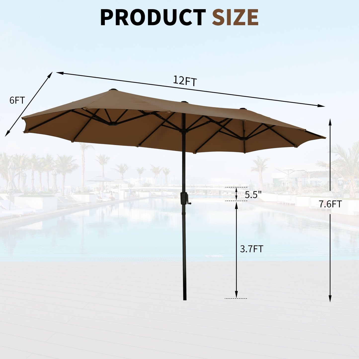 Autlaycil 13 FT Patio Umbrella with Sun Protection & Easy Crank for Deck Pool Patio, Coffee