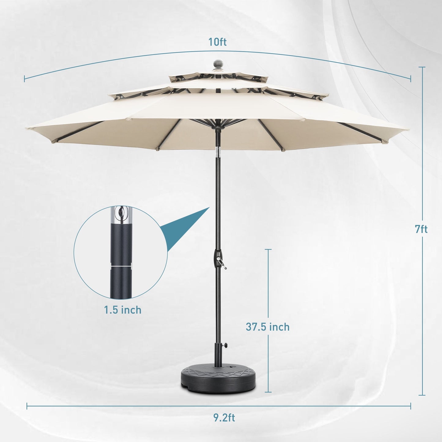 Autlaycil 10 ft Patio Umbrella with Base 3 Tiers Adjustable Outdoor Market Umbrella with Crank for Beach Pool (Khaki)