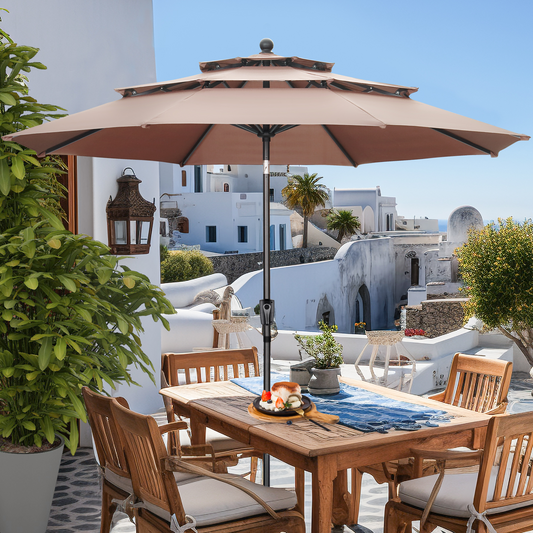 Autlaycil Patio Umbrella 10 ft Outdoor Umbrella with 3 Tiers Adjustable Outdoor Market and Crank Tilt Perfect Table Umbrella for Garden Lawn Backyard Pool, Coffee