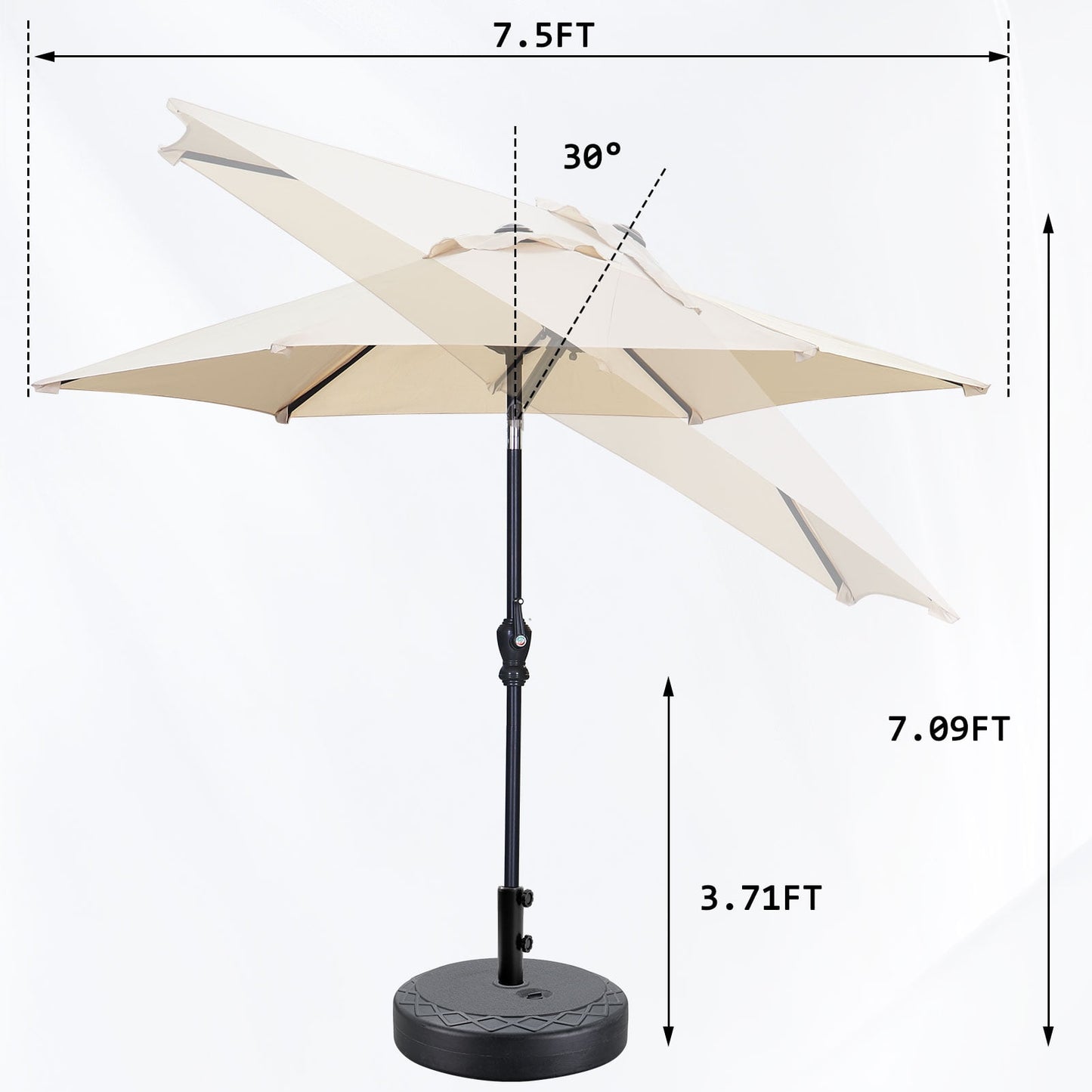 Autlaycil 7.5 ft Patio Umbrella and Umbrella Base with Tilt and Crank, Adjustable Outdoor Market Umbrellas (Khaki)