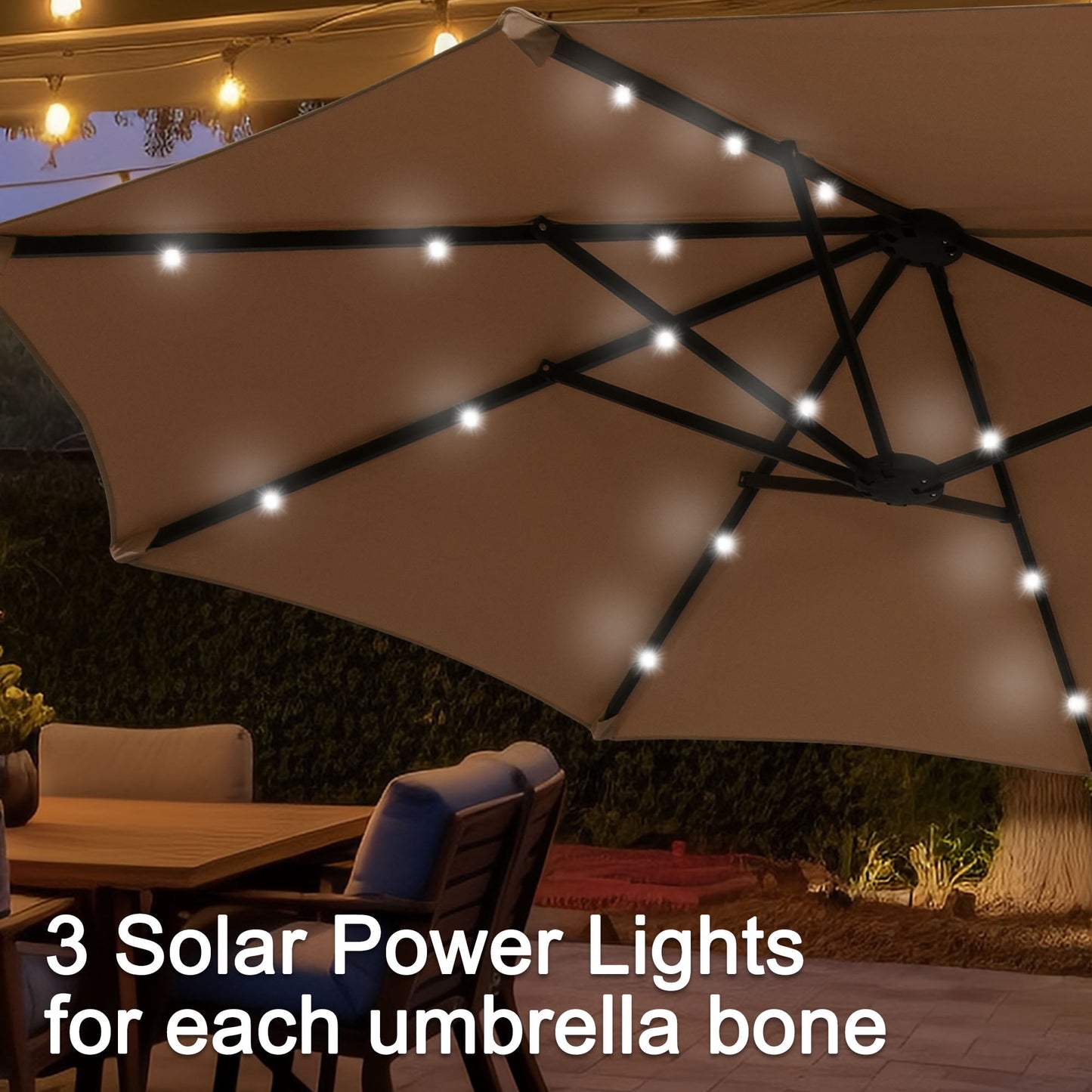 Autlaycil 13 ft Rectangle Patio Umbrella with Umbrella Base 36 LED lights for Market Patio Solar Umbrella (Coffee)