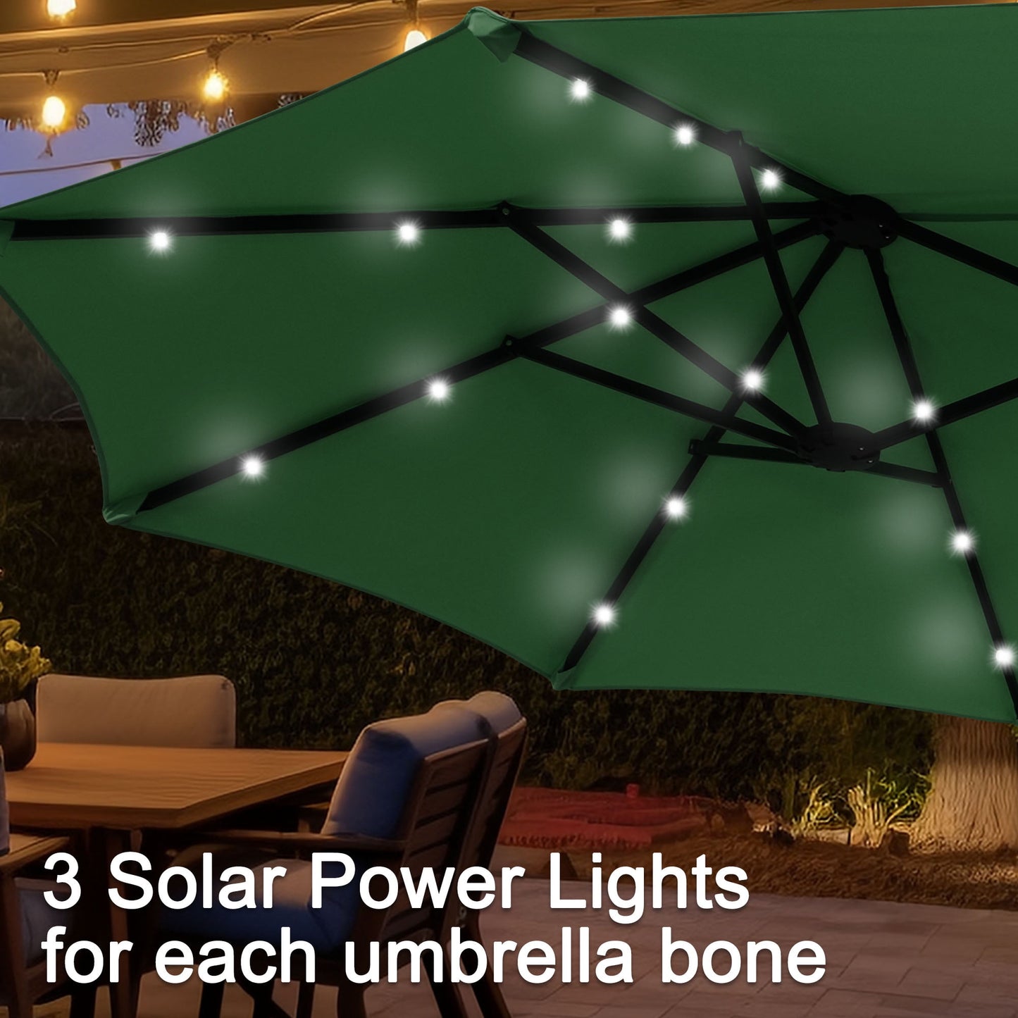 Autlaycil 13 ft Rectangle Patio Umbrella with Umbrella Base 36 LED lights for Market Patio Solar Umbrella (Green)
