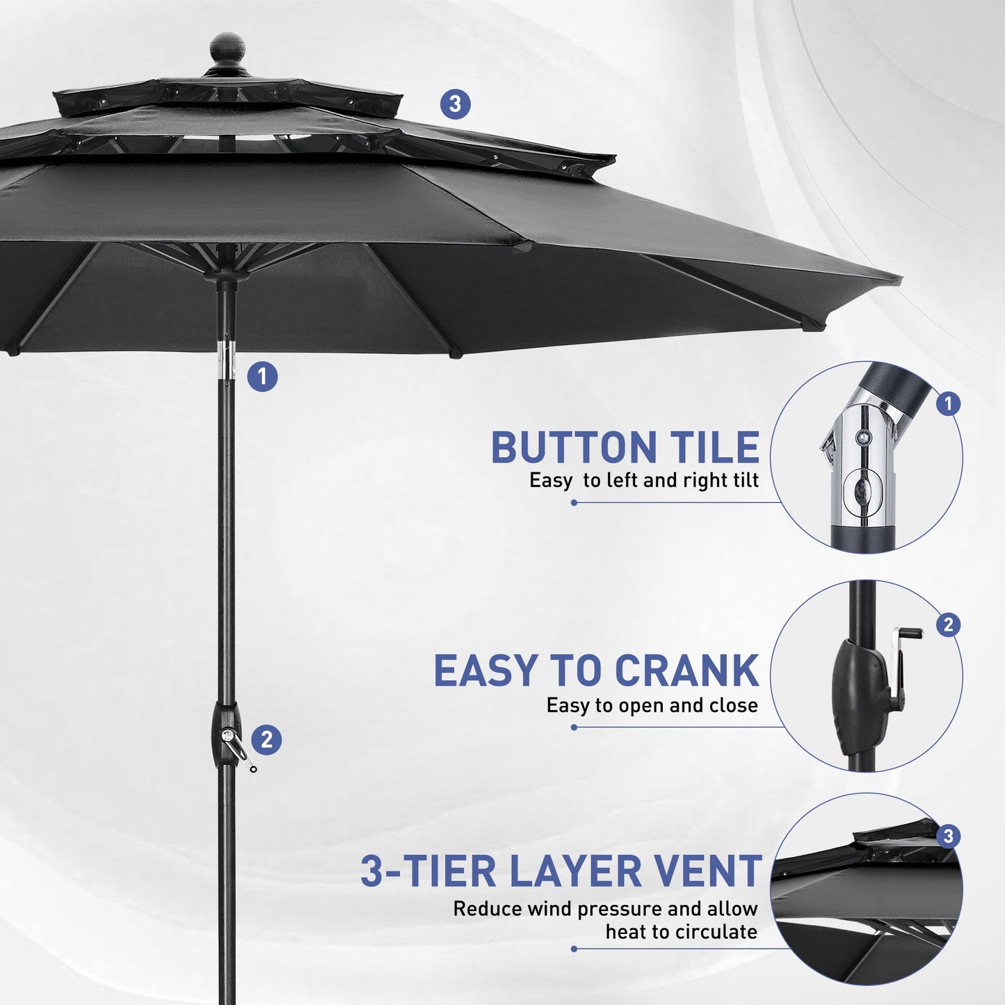 Autlaycil 10 ft Patio Umbrella with Base 3 Tiers Adjustable Outdoor Market Umbrella with Crank for Beach Pool (Black)