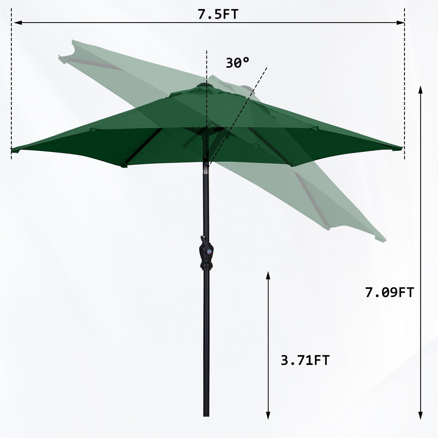 Autlaycil 7.5ft Outdoor Patio Umbrella with Tilt, Crank and Sturdy Ribs for Lawn, Garden, Backyard and Pool, Green