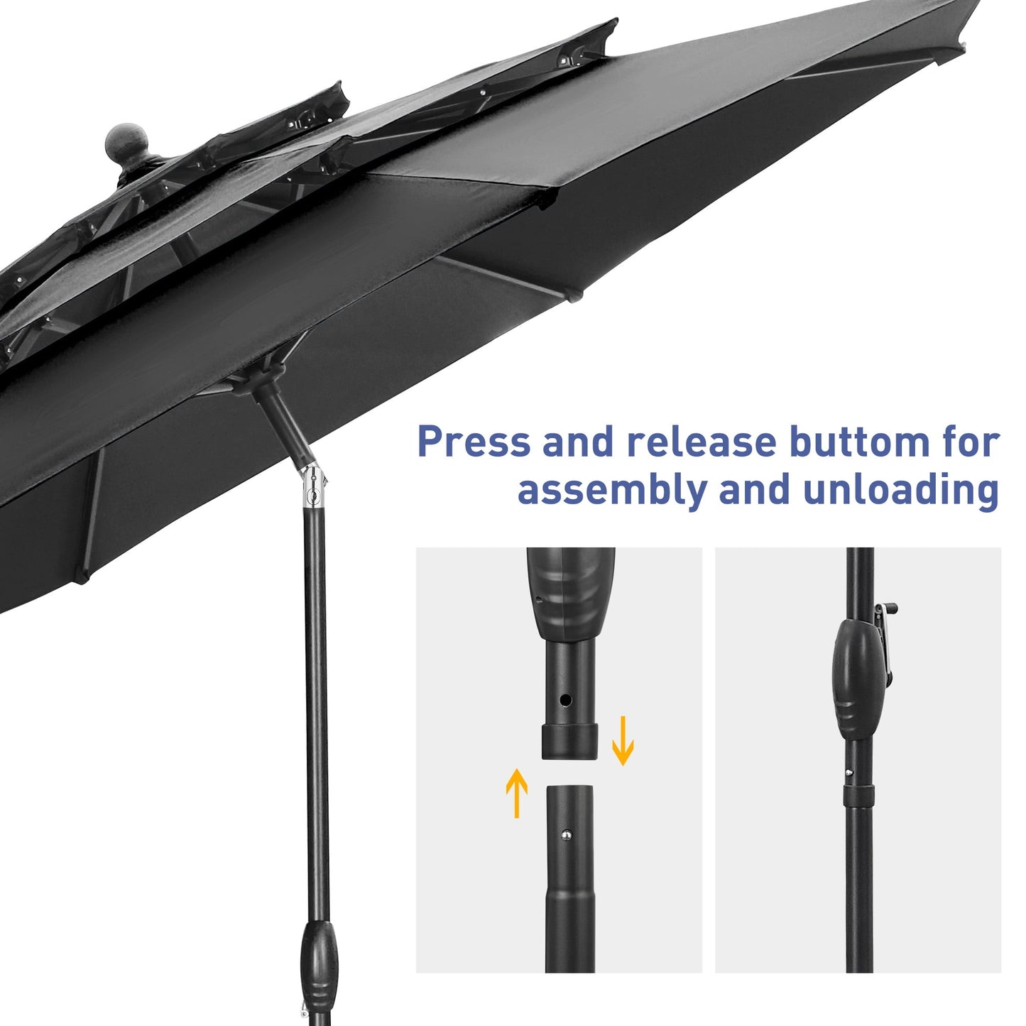 Autlaycil 10 ft Patio Umbrella with Base 3 Tiers Adjustable Outdoor Market Umbrella with Crank for Beach Pool (Black)