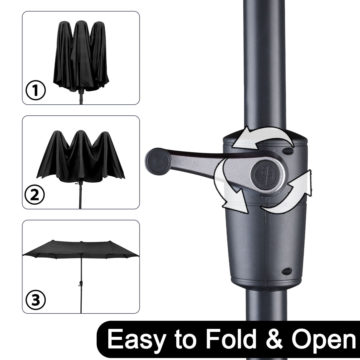 Autlaycil 13 ft Rectangle Patio Umbrella with Crank, Outdoor Market Umbrella with Umbrella Base (Black)