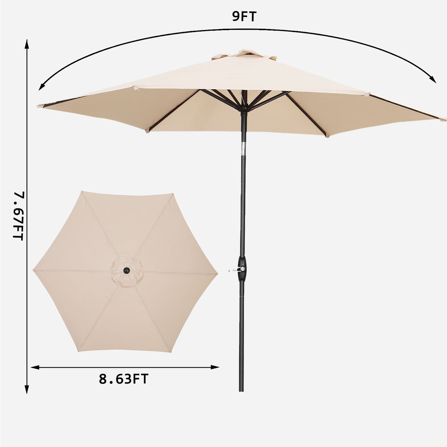 Autlaycil 9ft Beige Outdoor Patio Umbrellas, Sturdy Ribs with Tilt and Crank for Table Garden Market and Poolside