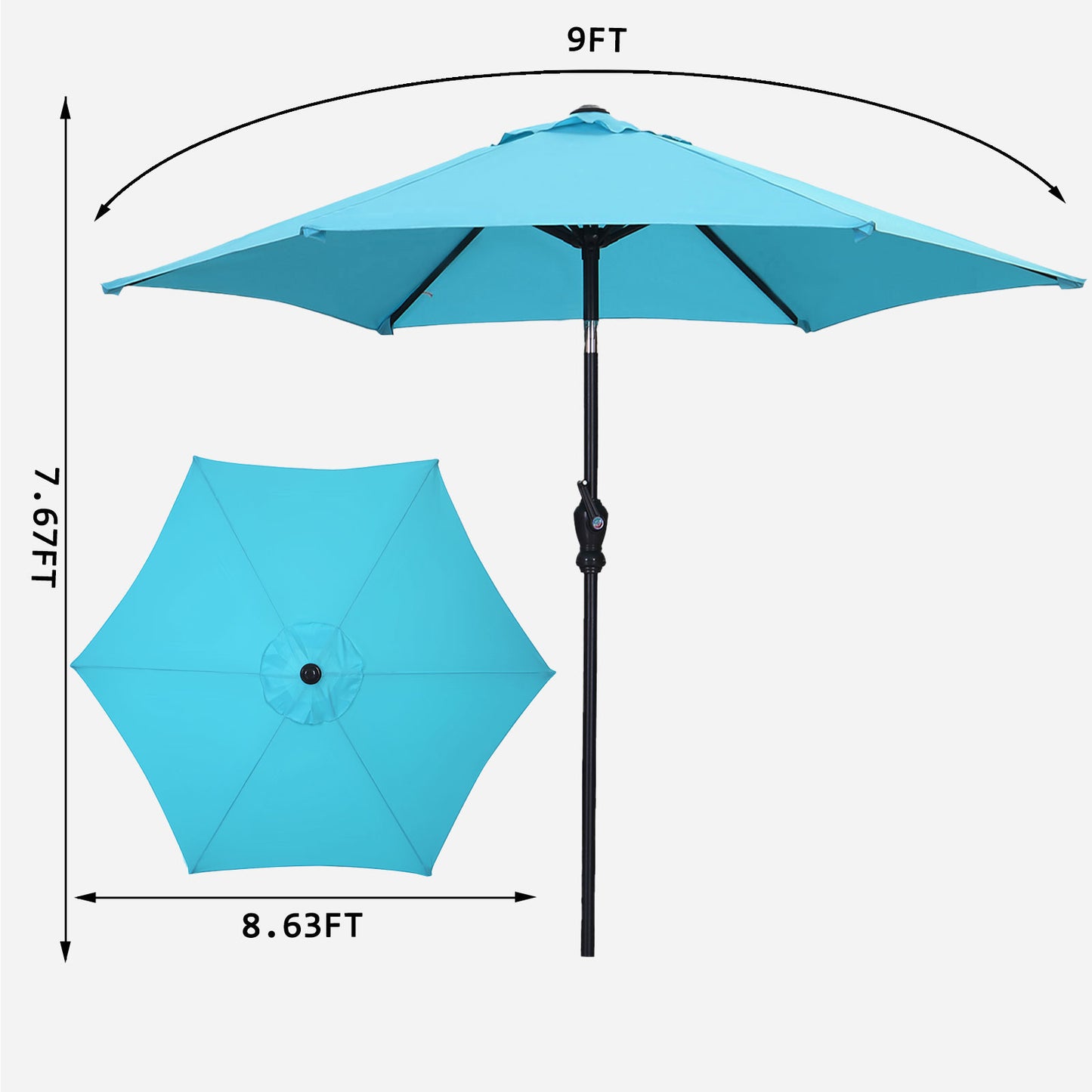 Autlaycil 9ft Blue Outdoor Patio Umbrellas, Sturdy Ribs with Tilt and Crank for Table Garden Market and Poolside