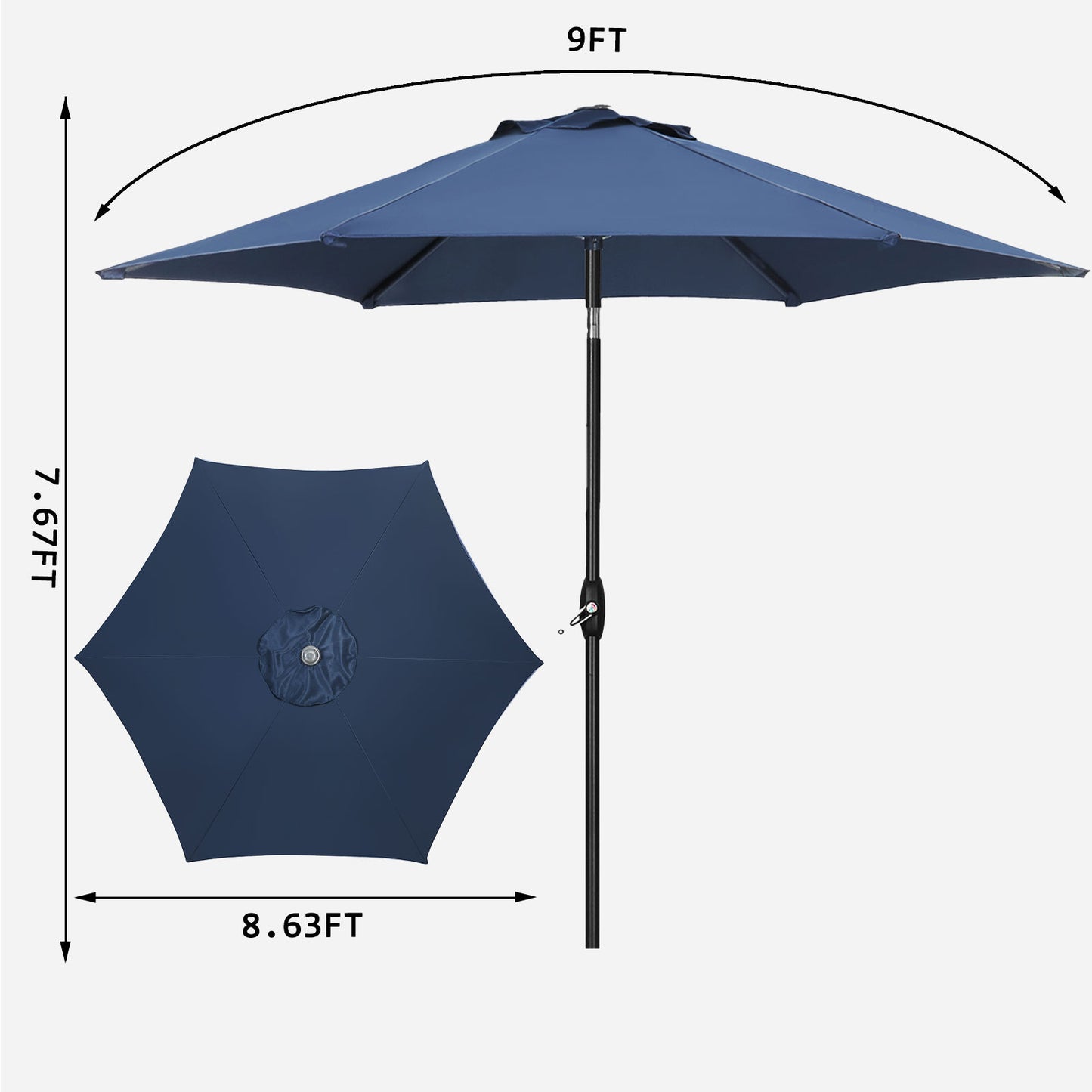 Autlaycil 9ft Navy Blue Outdoor Patio Umbrellas, Sturdy Ribs with Tilt and Crank for Table Garden Market and Poolside