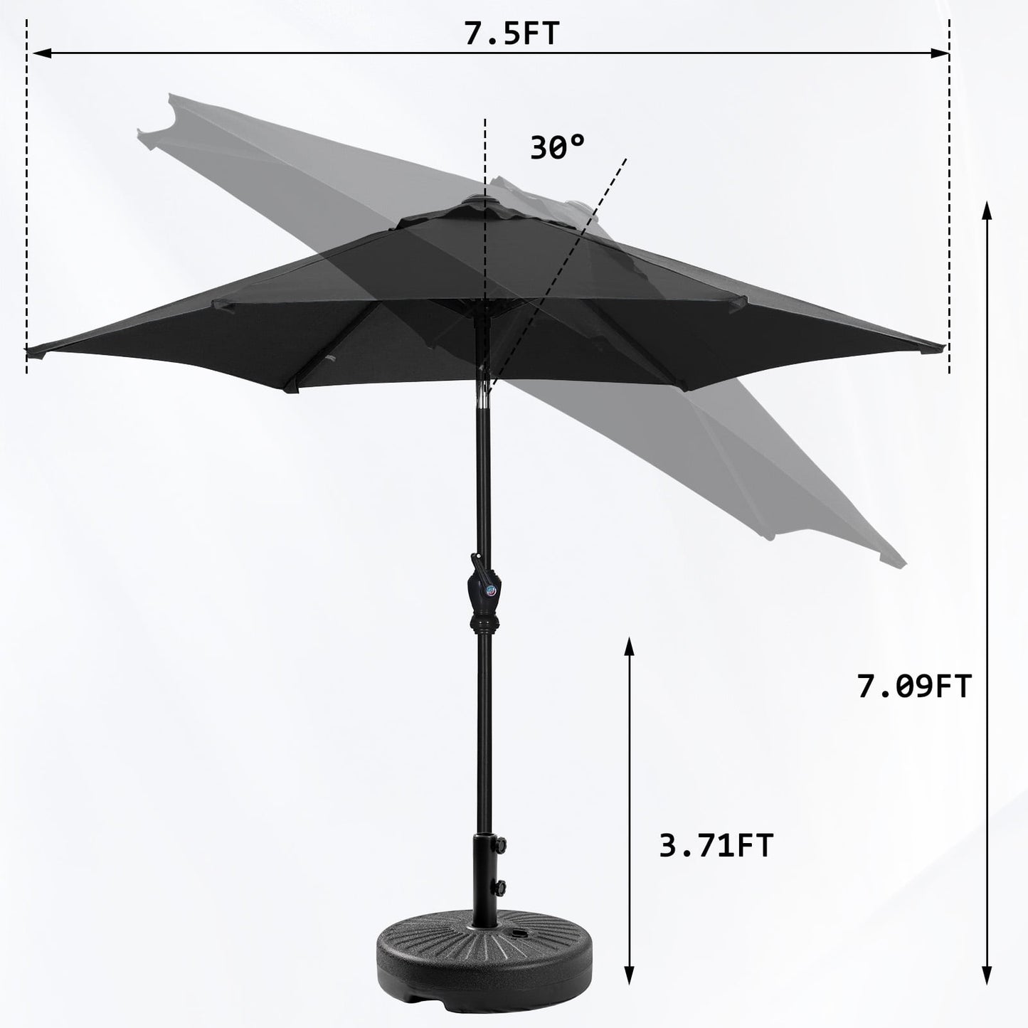 Autlaycil 7.5 FT Patio Umbrella and Matching Base, Push Button Tilt Market Umbrella, Crank and Sturdy Ribs for Garden, Deck, Backyard, Pool, Black