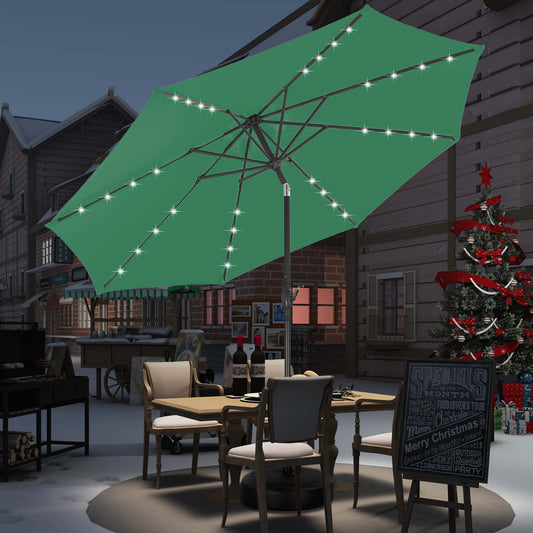 Autlaycil 10 ft Solar Patio Umbrellas with 32 Lights for Market Outdoor Pool, Steel Tilt Crank-Green