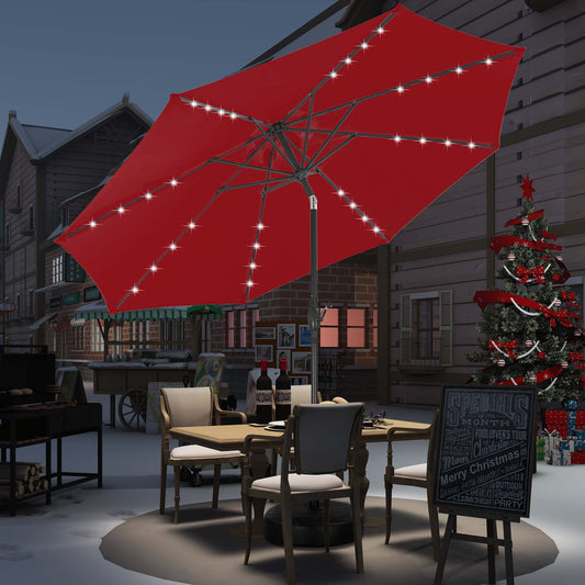 Autlaycil 10 ft Solar Patio Umbrellas with 32 Lights for Market Outdoor Pool, Steel Tilt Crank-Red