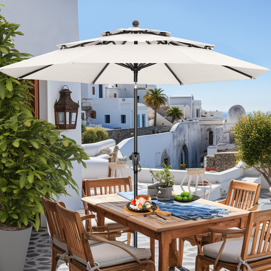 Autlaycil Patio Umbrella 10 ft Outdoor Umbrella with 3 Tiers Adjustable Outdoor Market and Crank Tilt Perfect Table Umbrella for Garden Lawn Backyard Pool, White